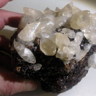 Calcite et Sphalérite (Blende), mine de Trèves, Gard.