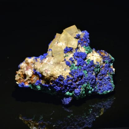 Azurite, malachite et fluorine, Aouli, Maroc