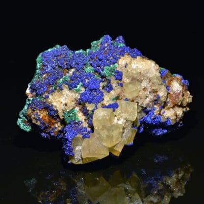 Azurite, malachite et fluorine, Aouli, Maroc