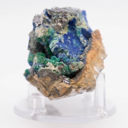 Bournonite, azurite, malachite et sphalérite, Saint-Laurent-le-Minier, Gard.