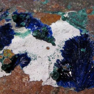 Azurite, leucocalcite, olivénite et malachite, La Garonne, Var.