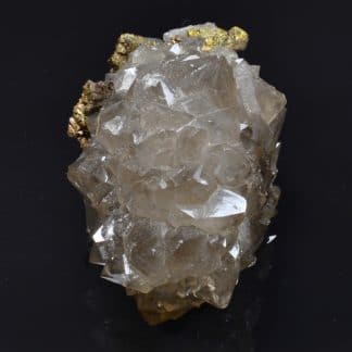 Chalcopyrite sur cristaux de Quartz fumé, Laguépie, Tarn-et-Garonne.
