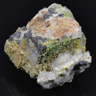 Cristal de galène, Quartz et Pyromorphite, L'Argentolle, Saône-et-Loire.