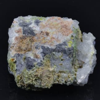 Cristal de galène, Quartz et Pyromorphite, L'Argentolle, Saône-et-Loire.