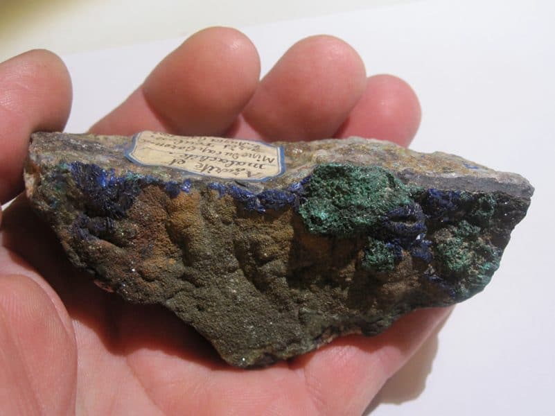 Azurite et Malachite, spécimen de 1903, mine de cap Garonne, Var.