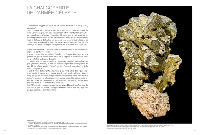 Livre sur les minéraux : chalcopyrite de Sainte-Marie-aux-Mines (Alsace).