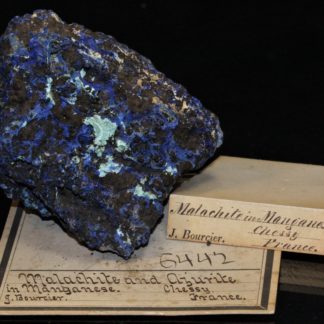 Ténorite (mélaconite) et azurite, mine de Chessy, Rhône.