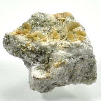 Pistomésite (sidérite), Muscovite et Rutile, Tunnel de la Furka, Suisse.