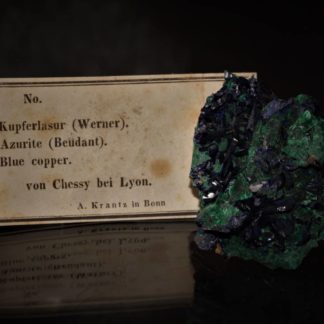 Azurite et pseudomorphose de malachite après azurite, mine de Chessy, Rhône.