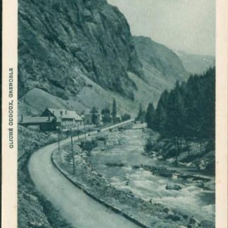 Une carte postale ancienne (CPA), "La Romanche aux mines d'Argentières (mine du Grand-Clos)", exploitation de galène pour le plomb et l'argent.