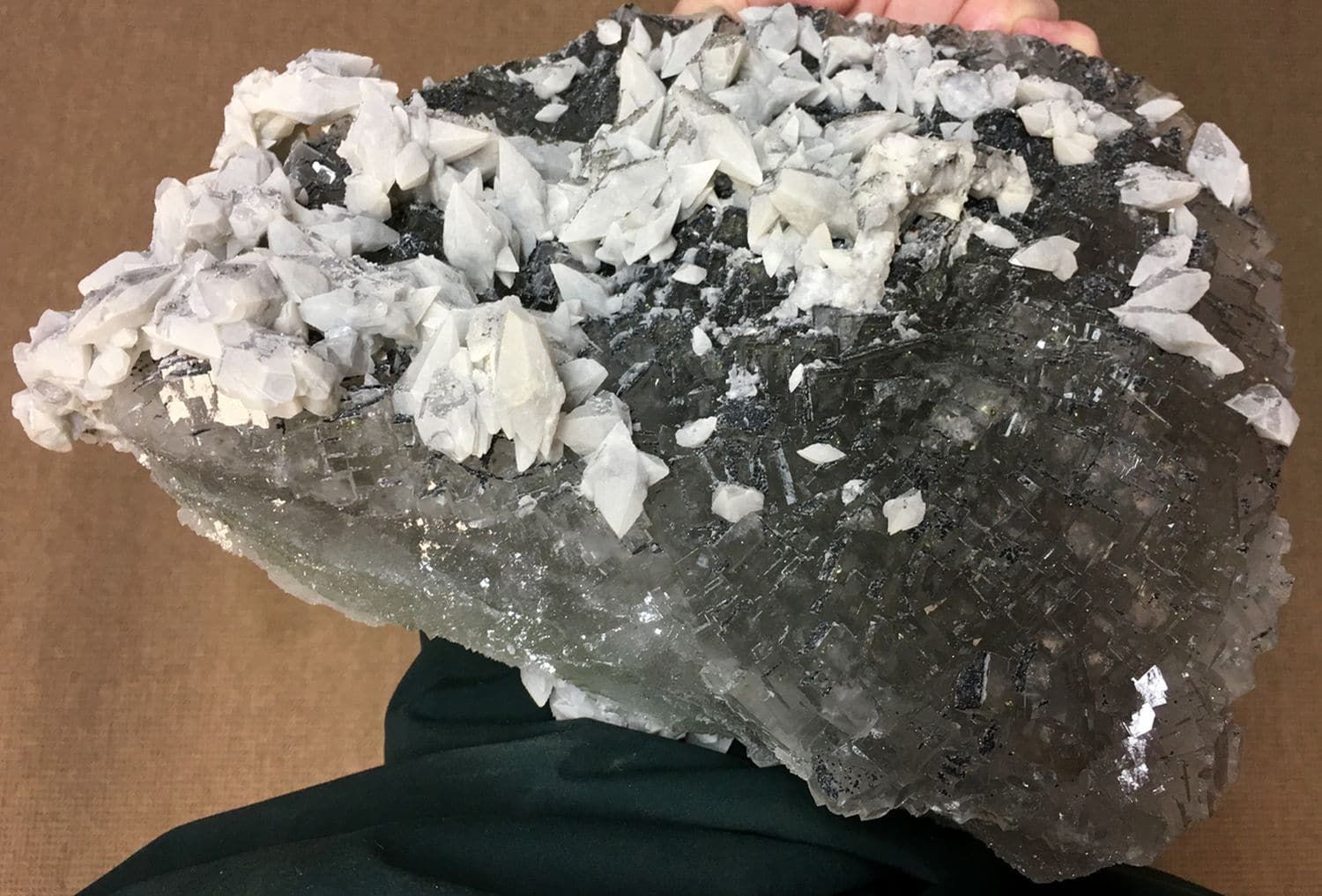 Fluorine incrustée de sphalérite et de calcite (mine de Fontsante, Var).