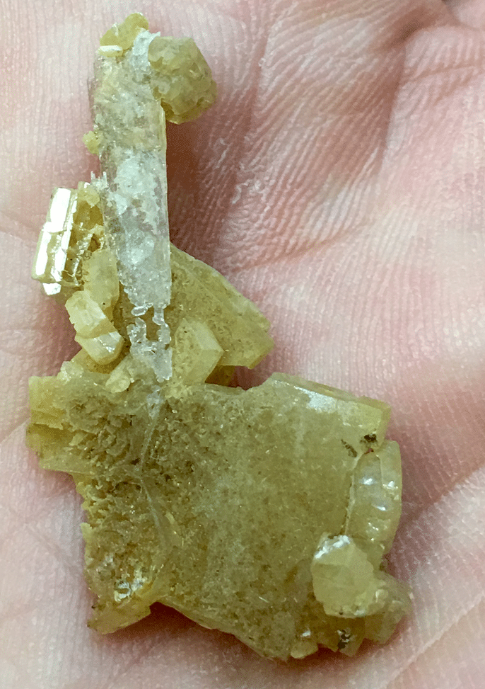 Stolzite en cristaux tabulaires et quartz (mine de Sainte-Lucie, Saint-Léger-de-Peyre).