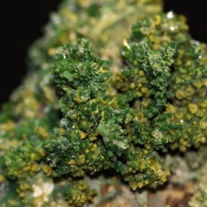 Pyromorphite verte en cristaux sur gangue de la mine des Farges (Corrèze).