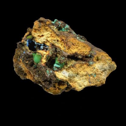 Malachite et cyanotrichite, Salsigne, Aude.