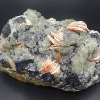 Cérusite et Baryte sur Galène, Mibladen, Maroc.