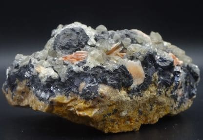 Cérusite et Baryte sur Galène, Mibladen, Maroc.