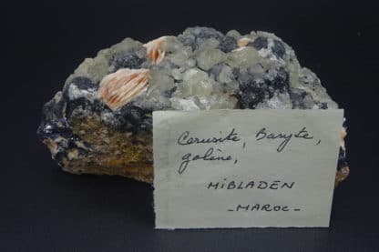 Cérusite et Baryte sur Galène, Mibladen, Maroc.