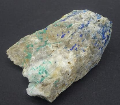 Panabase, azurite et malachite sur quartz, Cauterets, Hautes-Pyrénées.