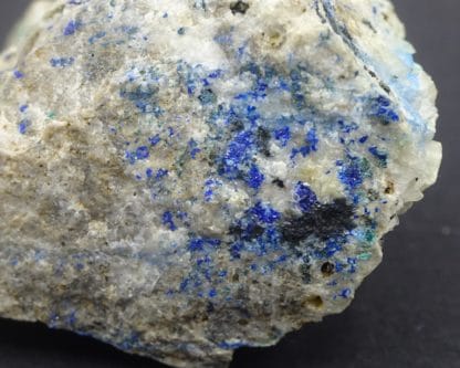 Panabase, azurite et malachite sur quartz, Cauterets, Hautes-Pyrénées.