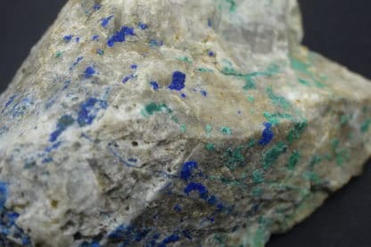 Panabase, azurite et malachite sur quartz, Cauterets, Hautes-Pyrénées.