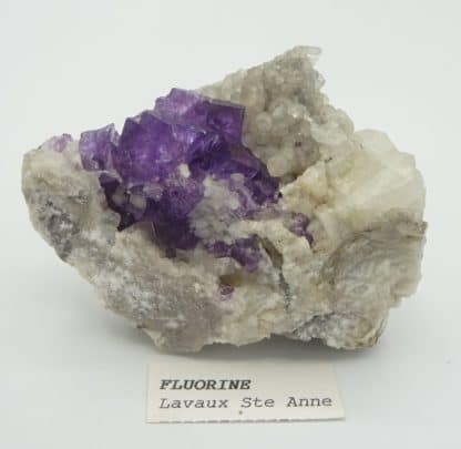 Fluorite violette sur calcite, Lavaux-Sainte-Anne, Namur, Belgique.