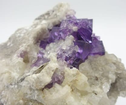 Fluorite violette sur calcite, Lavaux-Sainte-Anne, Namur, Belgique.