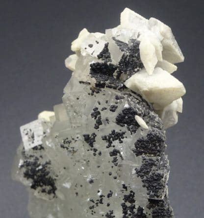 Calcite et Blende sur Fluorite incolore, Filon Blanc, Fontsante, Var.