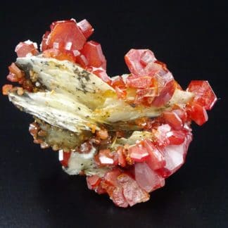 Vanadinite sur baryte, district de Mibladen, Maroc.