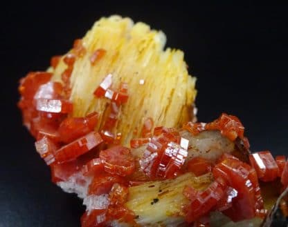 Vanadinite sur baryte, Mibladen, Maroc.