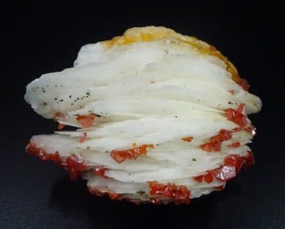 Vanadinite sur baryte en pompon, Mibladen, Maroc.