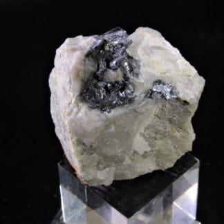 Molybdite (molybdénite) et quartz, Mont Larron, Saint-Julien-le-Petit, Haute-Vienne, Limousin.