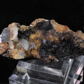 Sidérite Chalybite, Calcédoine, Pyrolusite, Galène, Carrière du Rivet, Peyrebrune, Tarn.