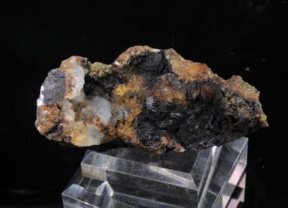 Sidérite Chalybite, Calcédoine, Pyrolusite, Galène, Carrière du Rivet, Peyrebrune, Tarn.