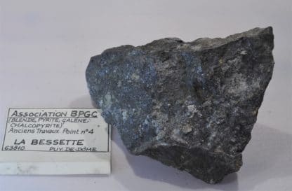 Sphalérite, Pyrite, Galène et Chalcopyrite, La Bessette, Puy-de-Dôme, Auvergne.