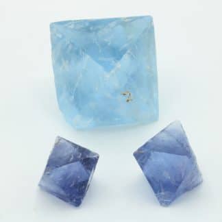 Lot de 3 cristaux de fluorine bleue de Seilles en Belgique.