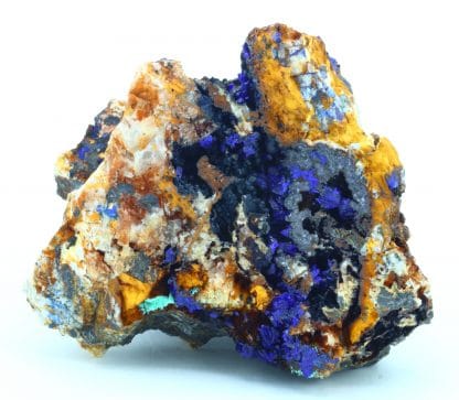 Azurite, goethite et malachite, mine du Moulinal, Rayssac, Tarn.