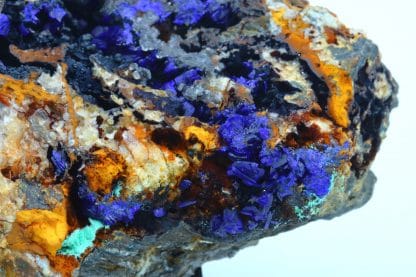 Azurite, goethite et malachite, mine du Moulinal, Rayssac, Tarn.