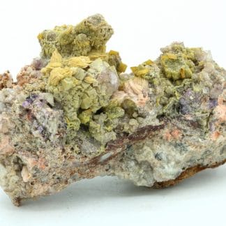 Galène deadbox, mimétite, wulfénite, barytine, fluorite, Lantignié, Rhône.