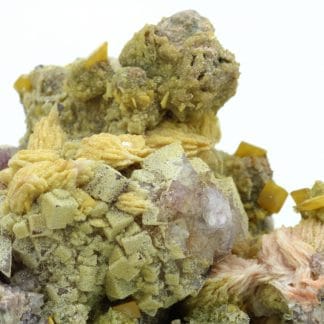 Galène deadbox, mimétite, wulfénite, barytine, fluorite, Lantignié, Rhône.