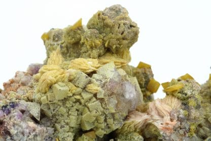 Galène deadbox, mimétite, wulfénite, barytine, fluorite, Lantignié, Rhône.