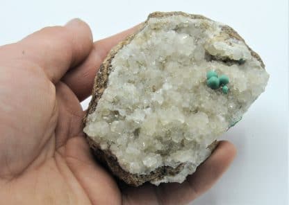 Malachite en boules, sur Quartz fumé, Bouque Payrol, Camarès, Aveyron.