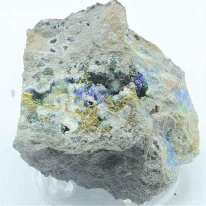 Azurite, Bindheimite, Tétraédrite, Arsénopyrite et Malachite, Le Mas Dieu, Gard.