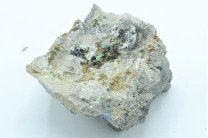 Azurite, Bindheimite, Tétraédrite, Arsénopyrite et Malachite, Le Mas Dieu, Gard.