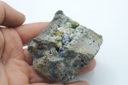 Azurite, Bindheimite, Tétraédrite, Arsénopyrite et Malachite, Le Mas Dieu, Gard.