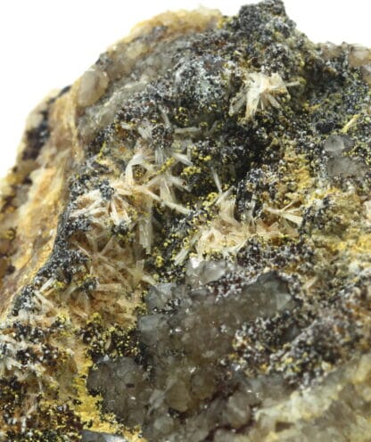 Variscite, wavellite et quartz, carrière de Beauvoir, Échassières, Allier.