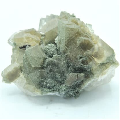 Sphène (Titanite) et Adulaire sur Quartz chloriteux, Massif de la Lauzière, Savoie.