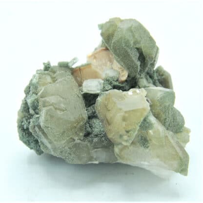 Sphène (Titanite) et Adulaire sur Quartz chloriteux, Massif de la Lauzière, Savoie.