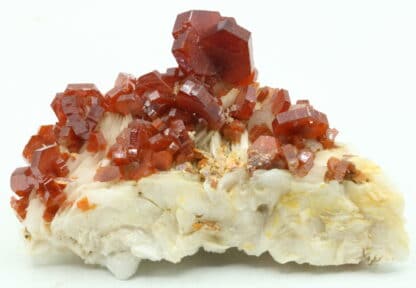 Cristaux de Vanadinite sur baryte, district de Mibladen, Maroc.