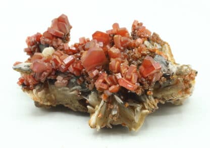 Vanadinite sur baryte, district de Mibladen, Maroc.