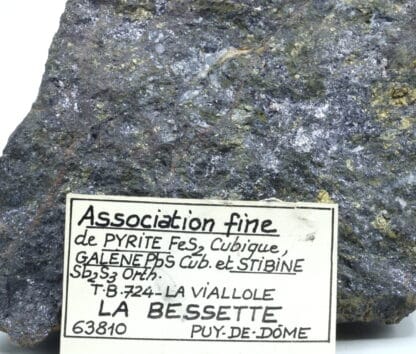 Pyrite, galène et stibine, La Bessette, Puy-de-Dôme.